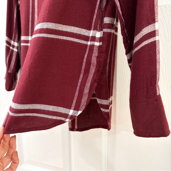 OLD NAVY Classic Shirt button down long sleeve flannel plaid shirt Crimson - Picture 3 of 6